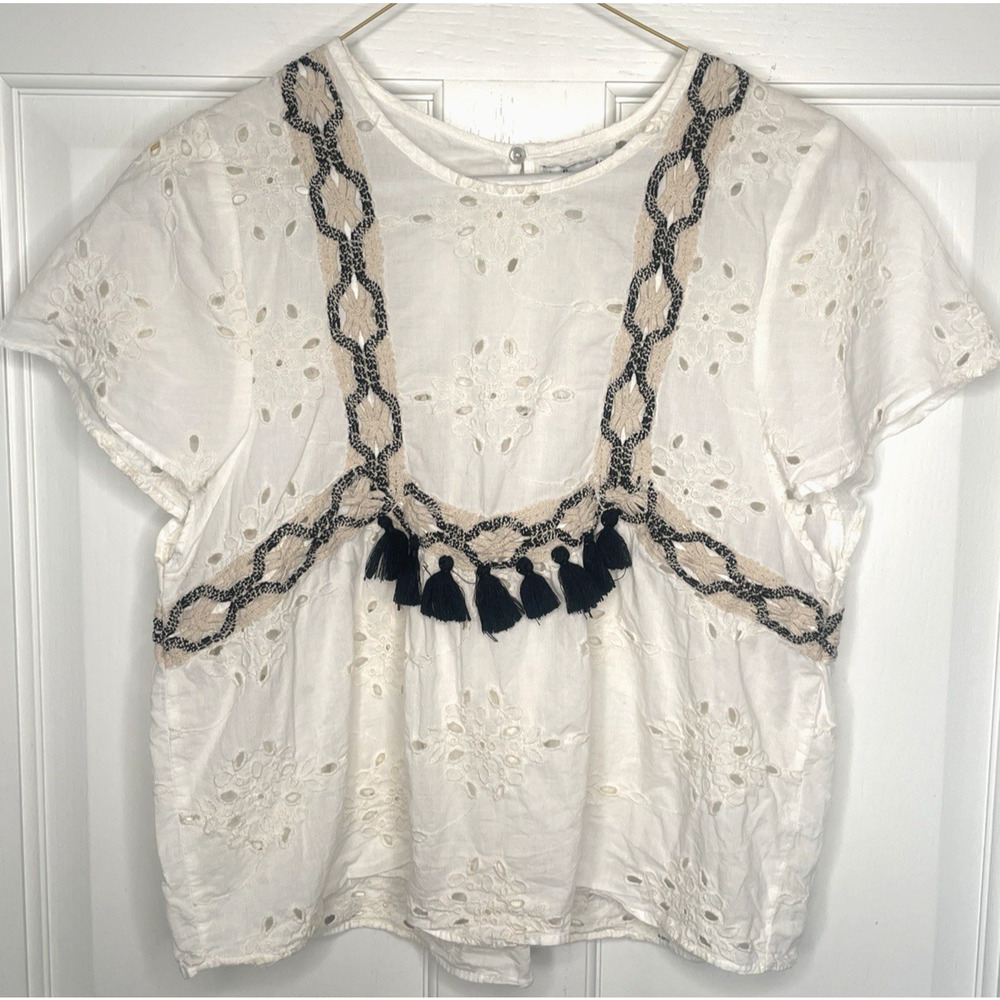 TRF Zara Collection Women's Eyelet Cropped Blouse Top Sz XS Festival Aztec Boho